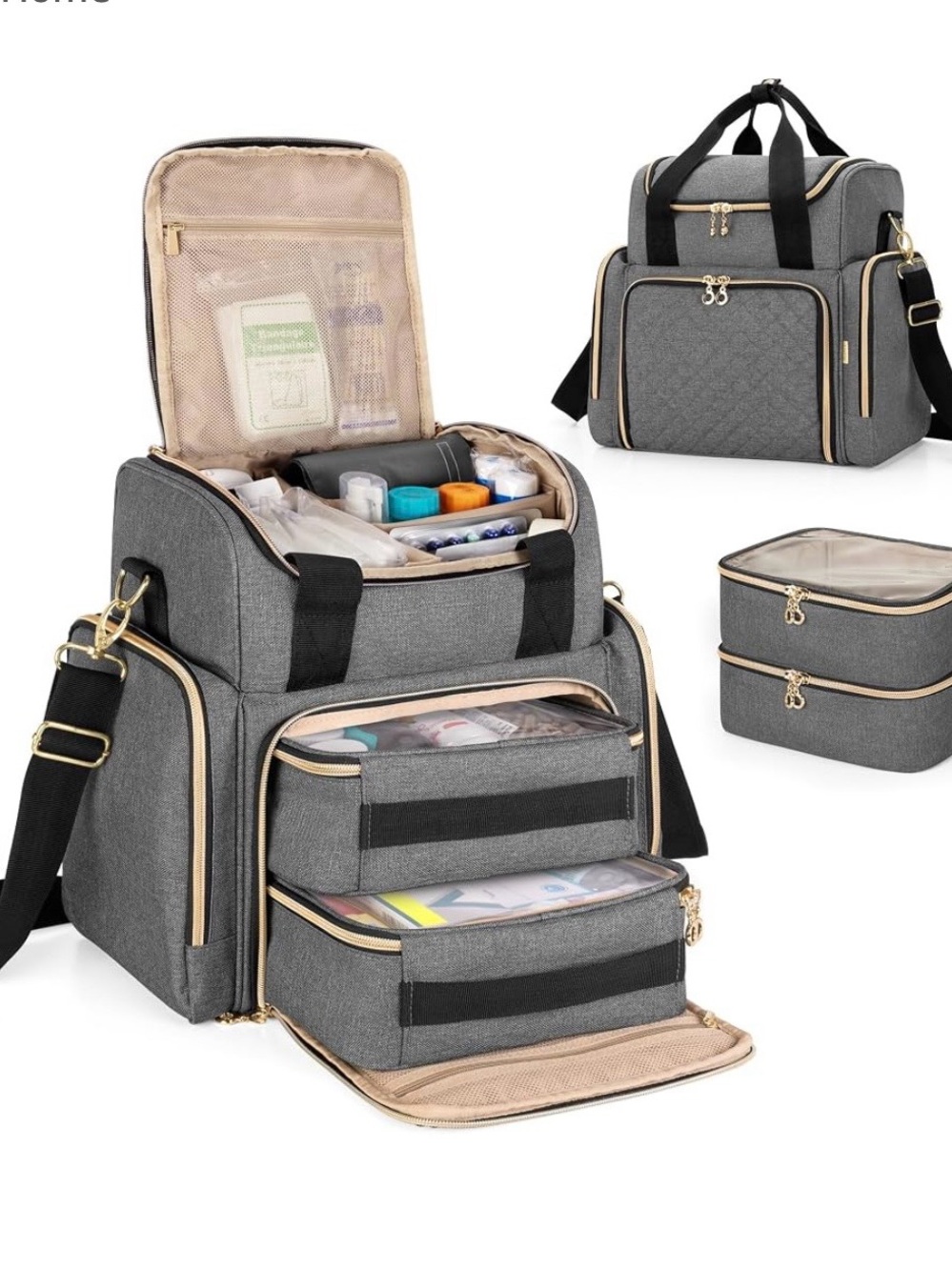 Lux Gray Multi-Compartment Men's Travel & Toiletry Bag with Gold Hardware